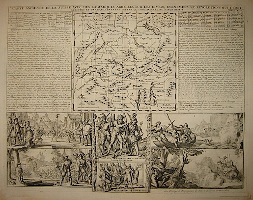 Chatelain Henri Abraham (1684-1743) Carte ancienne de la Suisse avec des remarques abregées sur les divers evenemens et revolutions qui y sont arrivées, et particulièrement celles qui ont donné lieu à  leur liberté 1721 Parigi